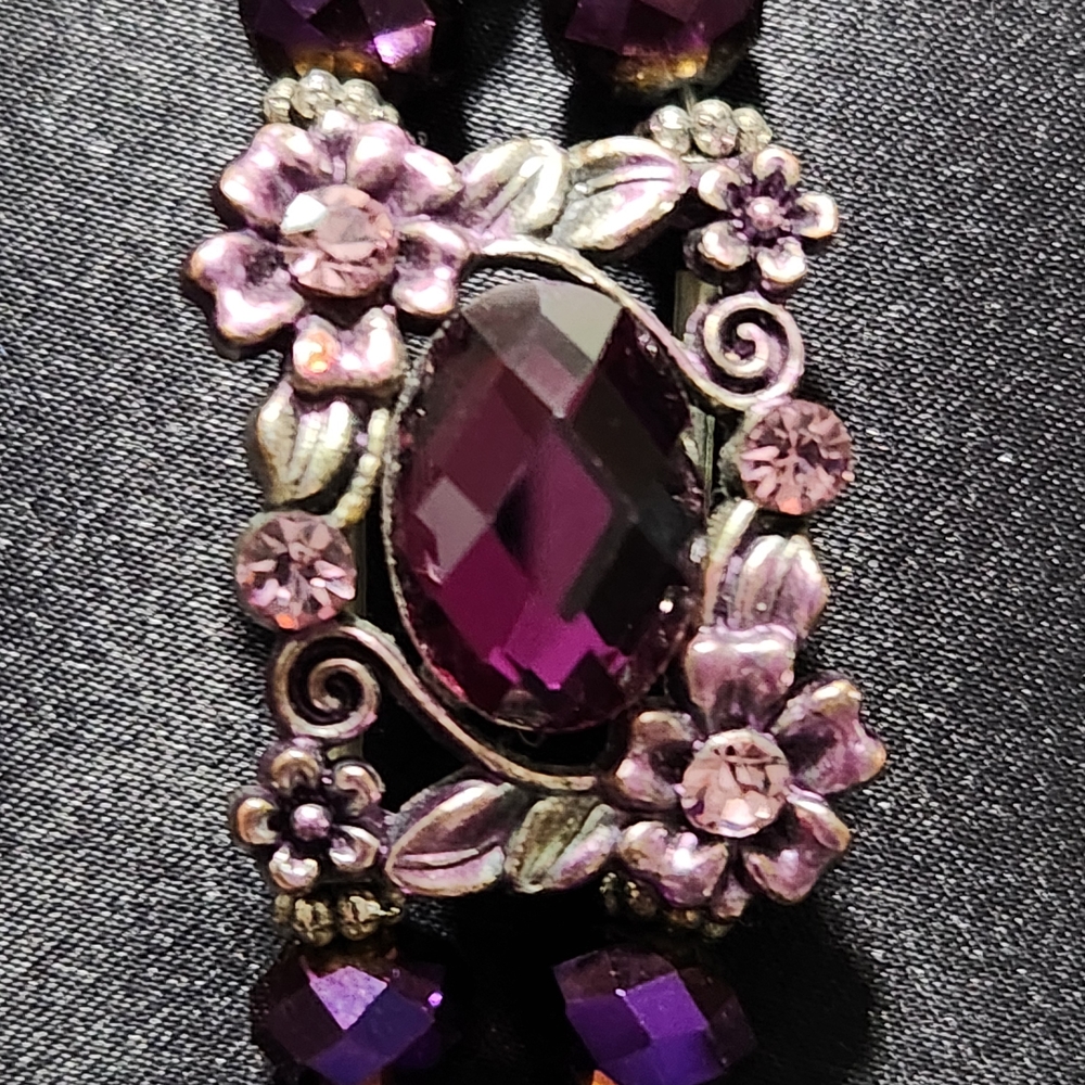 Purple Floral Crystal Beaded Bracelet - Unbranded - Picture 2 of 5